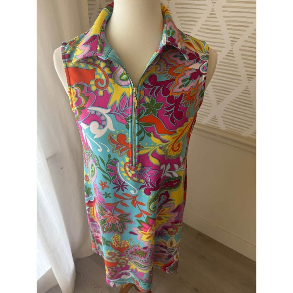 Pappagallo Women’s Small Azure Pink Half Zip Sleeveless Tank Dress - Picture 2 of 6